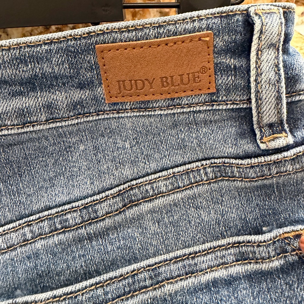 Judy Blue Mid Rise Distressed Denim Shorts - Picture 4 of 6